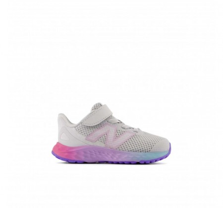 New Balance Infant Fresh Foam Arishi v4 Bungee Lace Grey Matter with Mid Century Pink and Lilac Glo